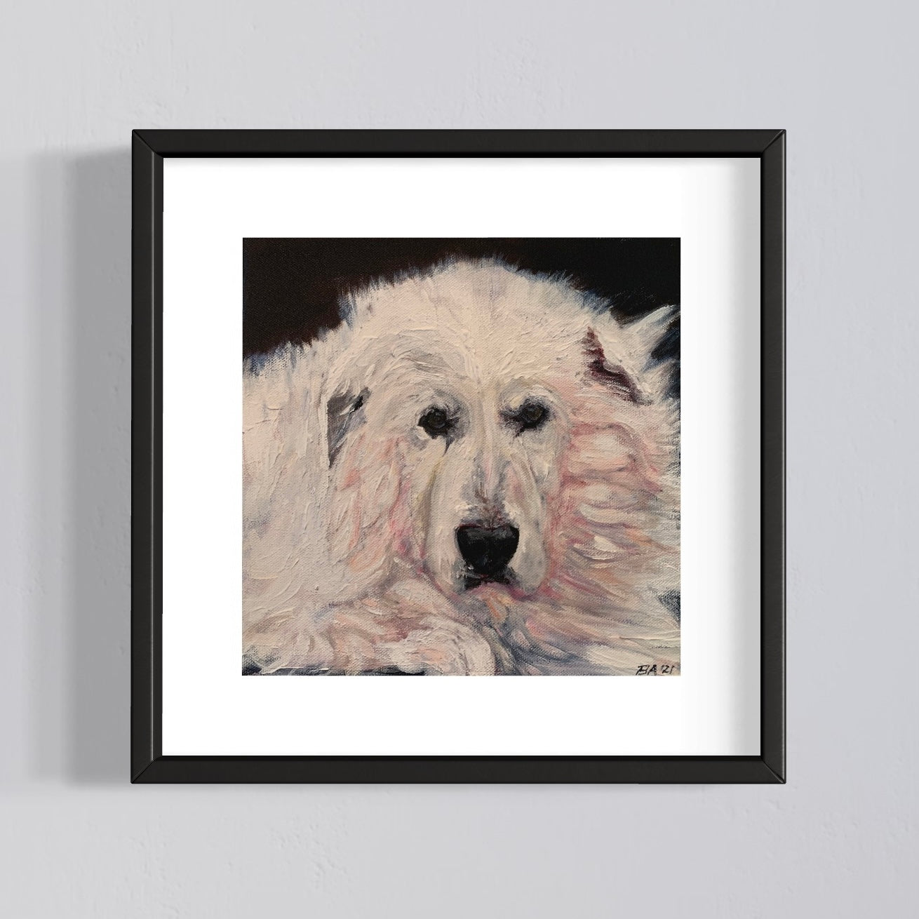 Face of a Great Pyrenees dog as it is lying down